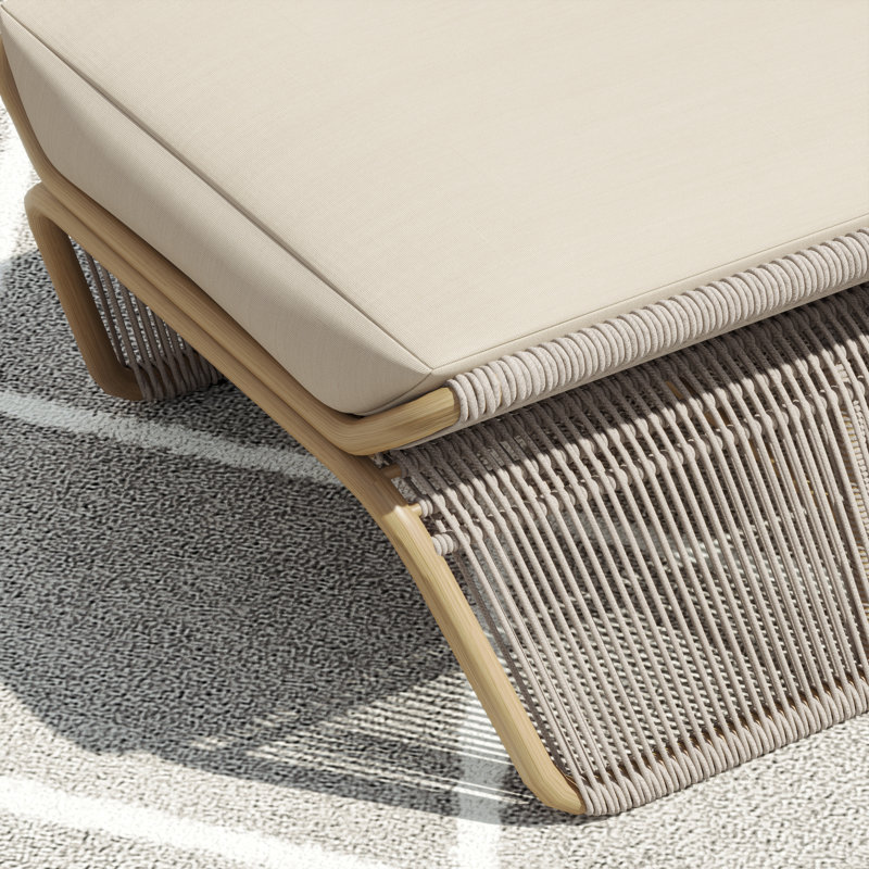 Chaise longue avec table Harper, Toile vélin, Blanc