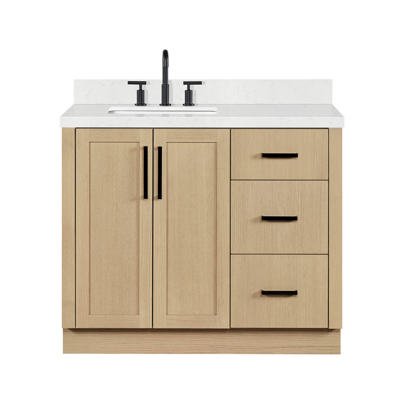   Ensemble de meuble-lavabo rectangulaire gauche avec comptoir à quartz blanc Carrare de 1,5 po Kayleigh, Rectangulaire