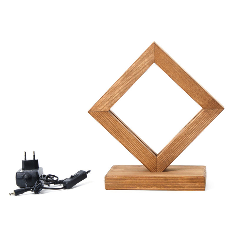 Lampe de table rustique faite à la main, brun, 13,8 x 14,6 x 4,7 pouces | 100% bois d'épinette séché au four avec un vernis de préservation du bois | DEL allumée, 14 W maximum, indice de protection IP20 | Parfait pour les décors modernes et fantaisistes