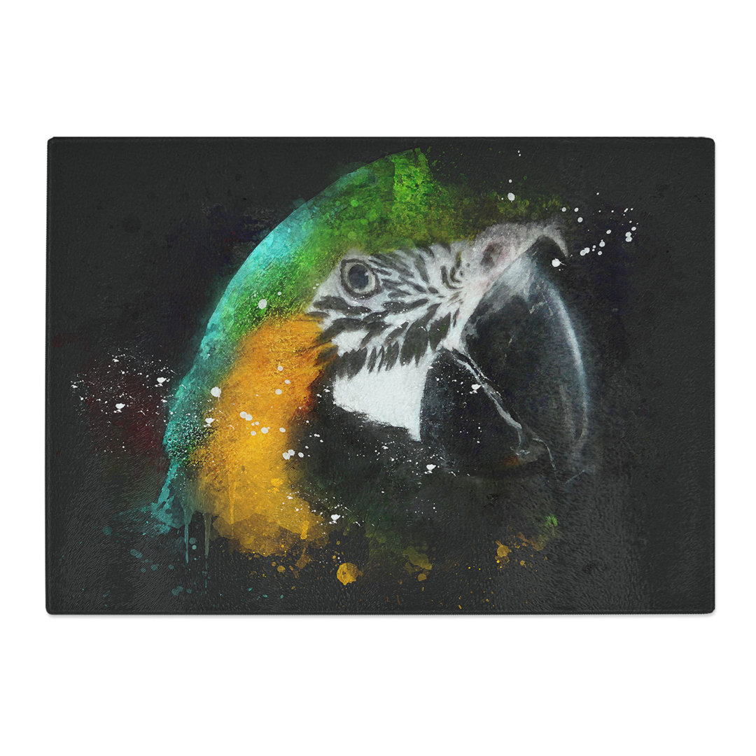 Tempered Glass Macaw Parrot Paint Splash Chopping Board