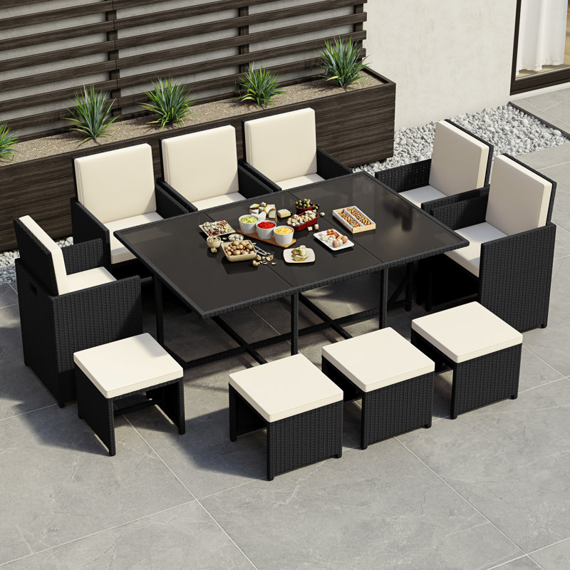 Exia 10 Seater Dining Set with Cushions, UKFR Certified, Black