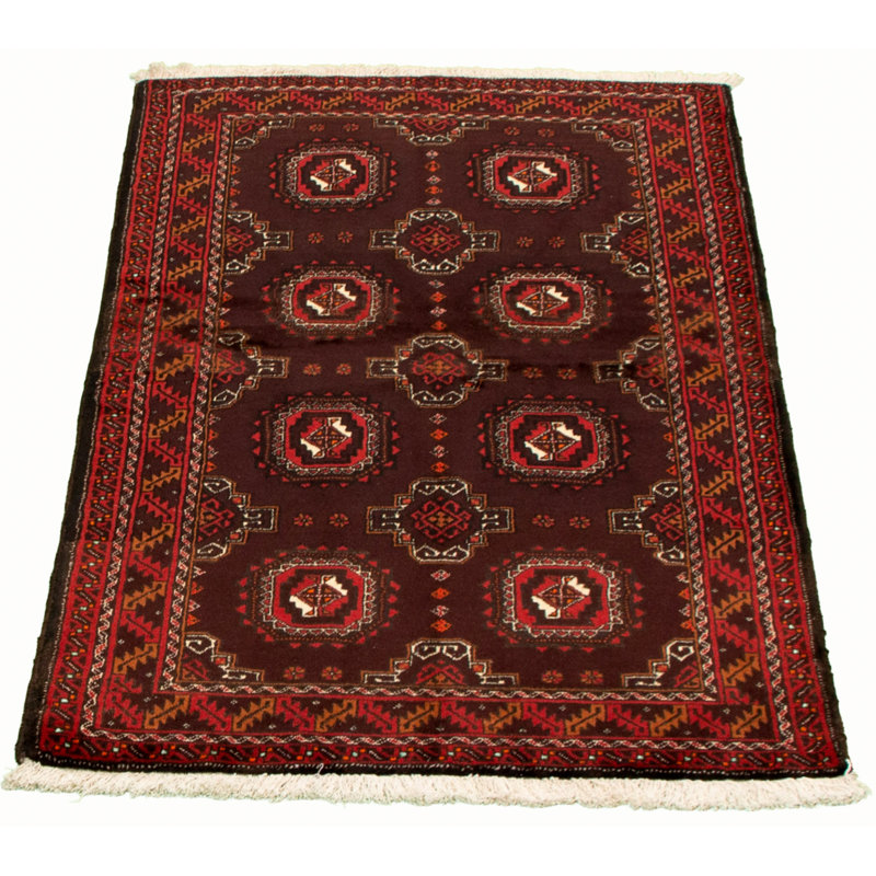 Tapis brun foncé / rouge en laine noué à la main
