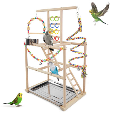 Bird Playground, Parrots Playstand For Small To Medium Birds, Perch Stand With 3 Ladders Playgym With Rope Perch, Swings Feeder Cups Bird Cage Accesso