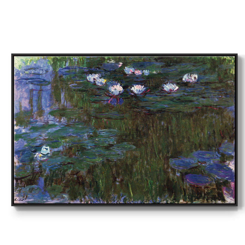 «Water Lillies # 3» par Claude Monet, reproduction sur toile, H 27 po x l 41 po x P 2 po, Noir