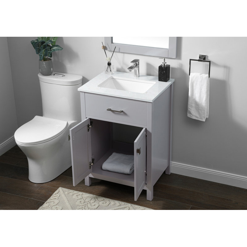 Ensemble de meuble-lavabo simple 24 po avec plateau en marbre d'ingénierie Harrison, Gris