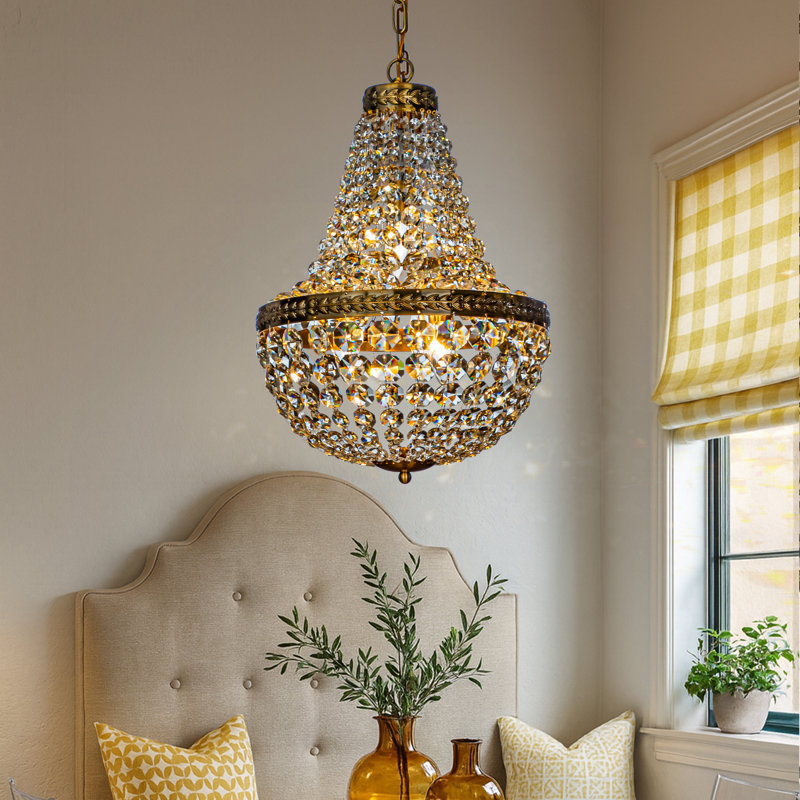 Lustre corbeille rétro à 4 lumières avec accents de cristal Jarmell
