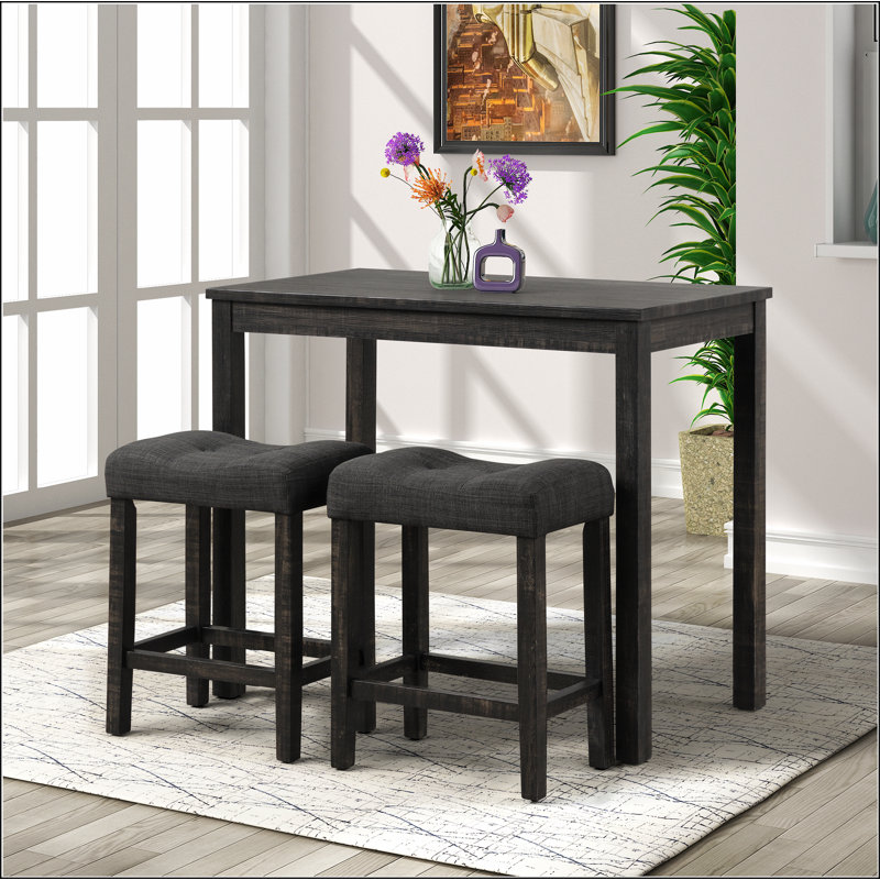 Sora Button Tufted Counter Height Saddle Stool, Set of 2, Black, Black