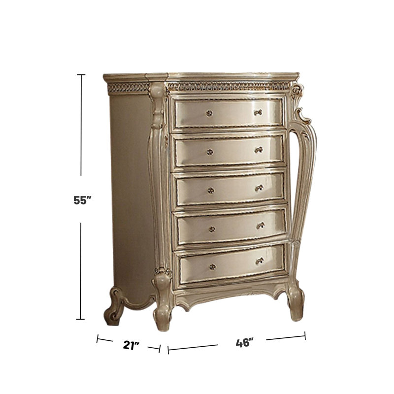 Commode 5 tiroirs en bois au fini perle antique