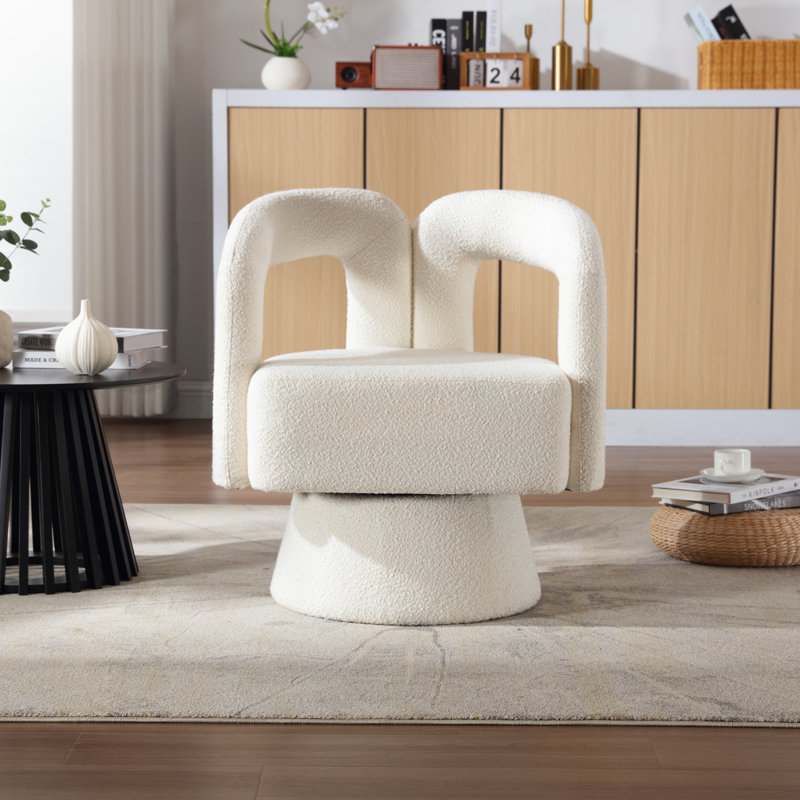 Busra Upholstered Swivel Barrel Chair, Beige
