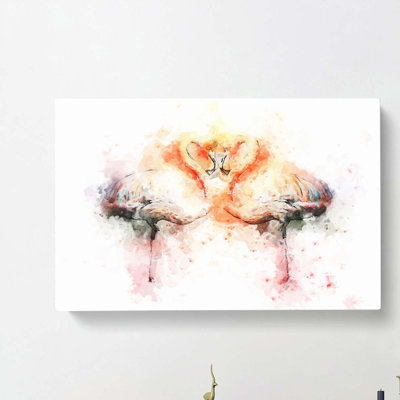 Pink Flamingo In Abstract - Wrapped Canvas
