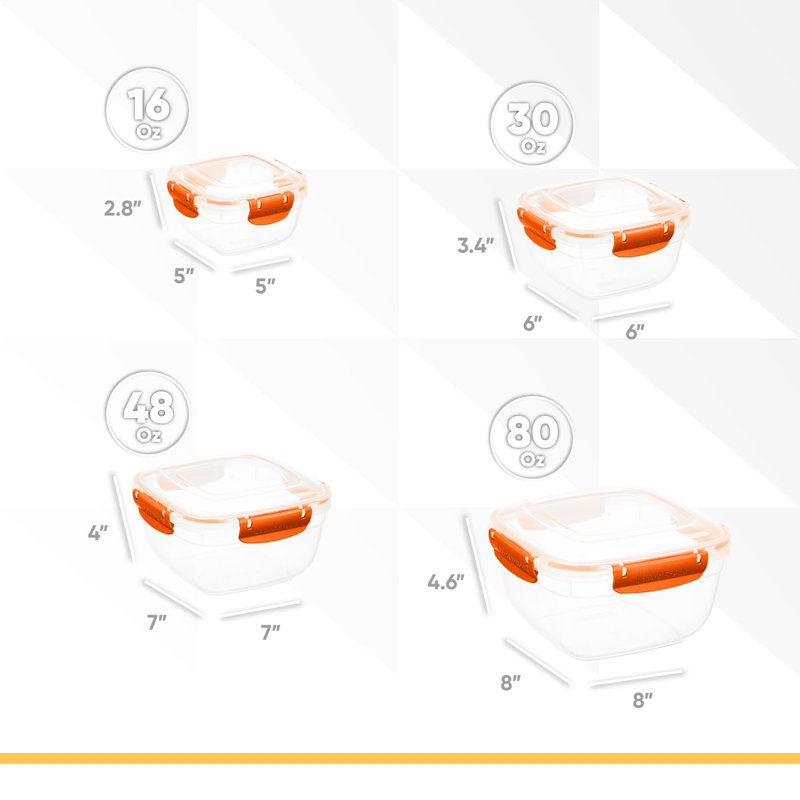  Contenant alimentaire en plastique hermétique, ensemble de 4 bols transparents scellés avec couvercles, sans BPA, rectangulaire, orange, paquet de 8