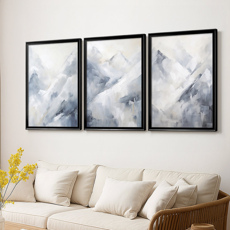 LANDSCAPES Series CCxxv - Toile tendue avec châssis sur mesure - 3 pièces, H 27 po x l 57 po, Noir
