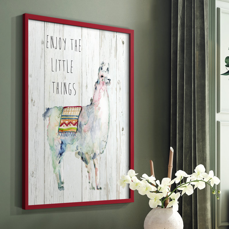 «Llama Little Things», reproduction encadrée - bois massif, Cadre simple rouge, H 10 po x l 8 po