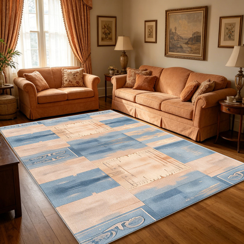 Blue Beige Abstract Tribal carpet-easy to clean, machine-washable, soft and comfortable; suitable for door mats, kitchens, living rooms, bedrooms, corridors, and laundry areas. Easy to clean, durable carpet for home decoration.