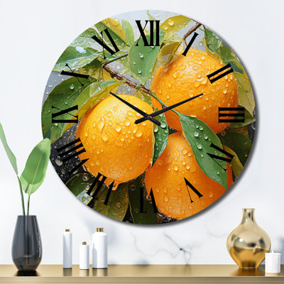 Fruit Mandarin Orange Pointillism II - Food & Beverage Wall Clock