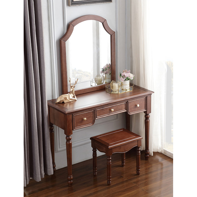 Coiffeuse en bois massif de style américain avec coiffeuse et armoire de rangement d'une seule pièce