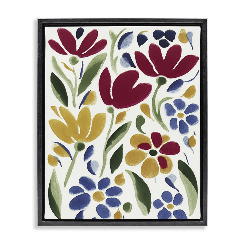 Cadre flottant fleurs primaires, conception par Annabelle Hall, H 31 po x l 25 po, Cadre flottant noir de jais