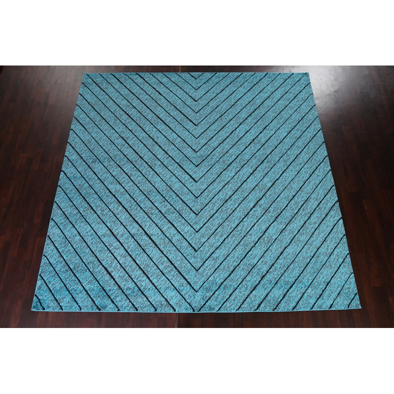 Tapis oriental transitionnel bleu turquoise 5X8, Carré 9 pi 10 po