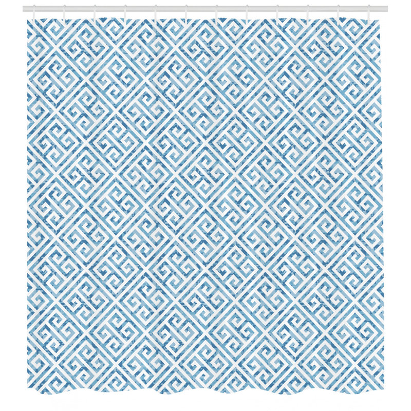 Geometric Shower Curtain with Hooks Included, 84" H x 69" W, Baby Blue
