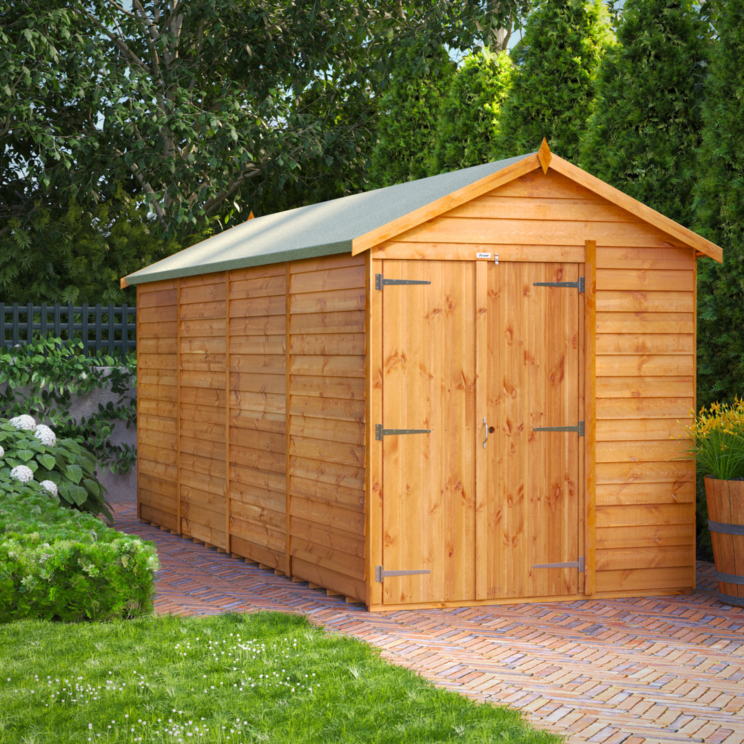 Powersheds 16 x 6ft Timber Overlap Windowless Apex Garden Shed, Double Doors
