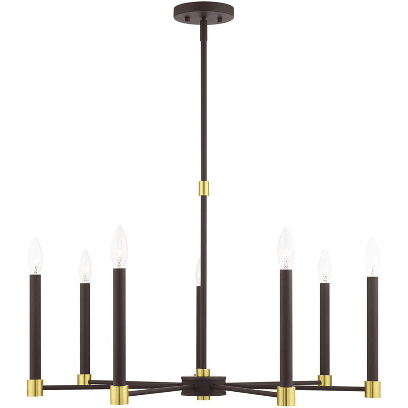 Lustre classique à 7 lumières de style bougie Caslynn, Bronze avec accents laiton satiné