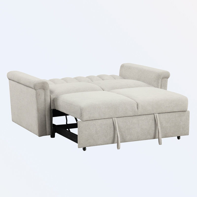 Pramod 61.4'' Upholstered Convertible Sofa, Beige Polyester Blend