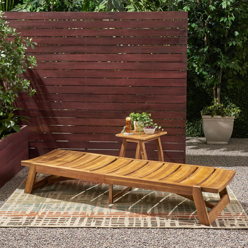 Curtis Outdoor Acacia Wood Chaise Lounge with Table, Teak