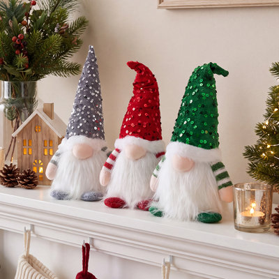3-Pack Battery-Powered Tabletop Lighting Christmas Gnome Decorations