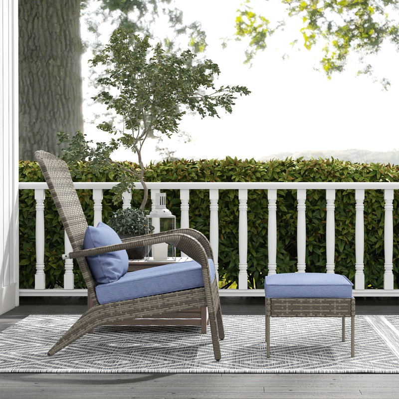 Outsunny Patio Wicker Adirondack Chair With Ottoman, Outdoor Fire Pit Chair With Cushions, High-Back, Large Seat & Armrests For Deck, Garden & Backyard