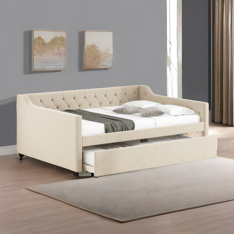 Lit de jour rembourré avec couchette Xolile, Beige