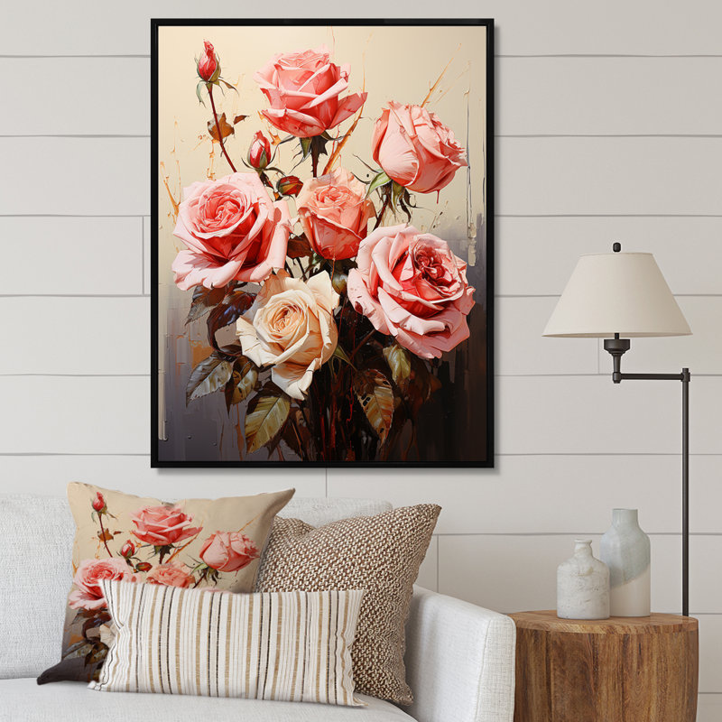 Bouquet de roses ravissantes Brantcairn, H 40 po x l 30 po x P 1,5 po, Cadre flottant noir