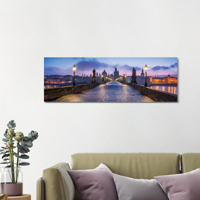 View Of The Charles Bridge In Prague At Dusk, Czech Republic by Jan Becke - Wrapped Canvas Panoramic Print