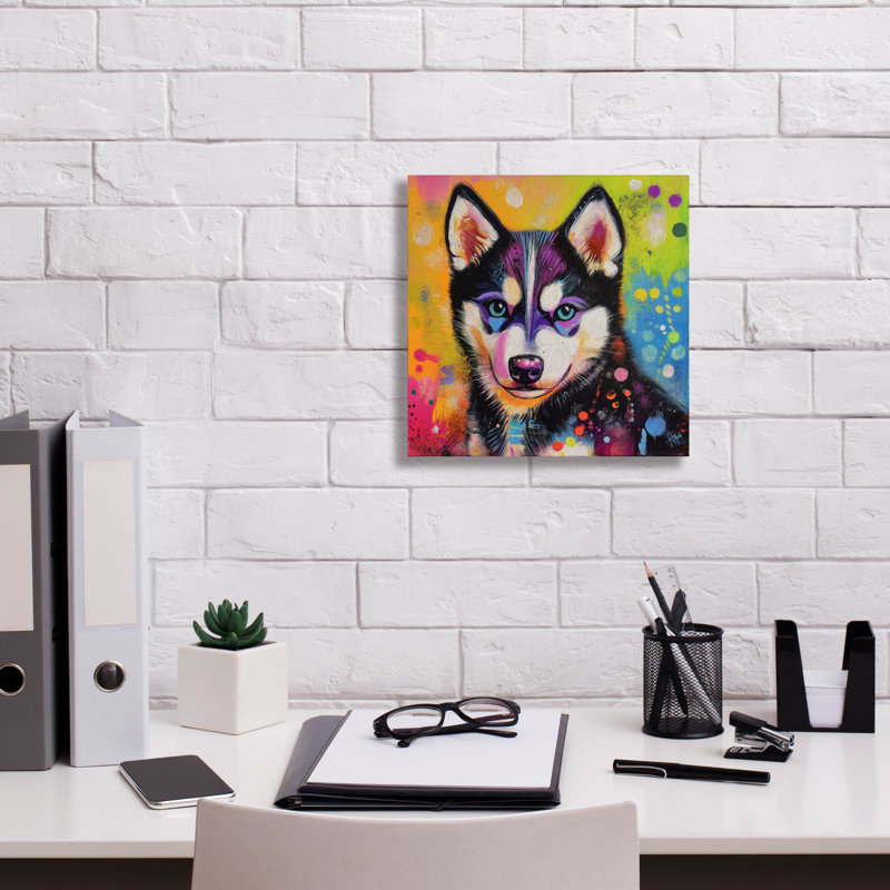 Toile épique Graffiti «Wouf Siberian Huskie» par Rich Monet, 12 po x 12 po, H 12 po x l 12 po