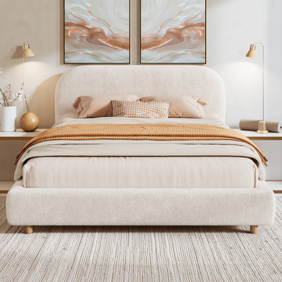 Grand lit tapissier minimaliste Boucle - Lit plateforme courbé avec rangement sans effort pour les chambres modernes