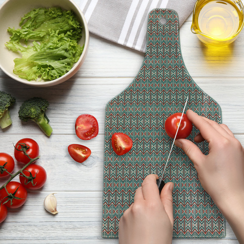 Ambesonne Geometric Tempered Glass Cutting Board Hourglass Pattern Multicolor