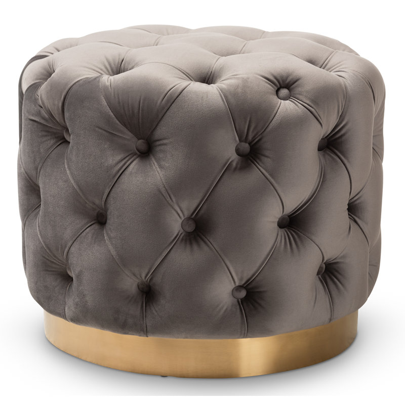 Velvet Tufted Round Solid Colour Cocktail Ottoman, Grey