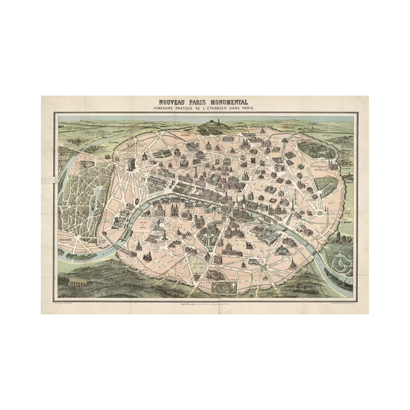 Paris Monument Map by Vintage Apple Collection - Wrapped Canvas Print, 20.32 cm H x 30.48 cm W