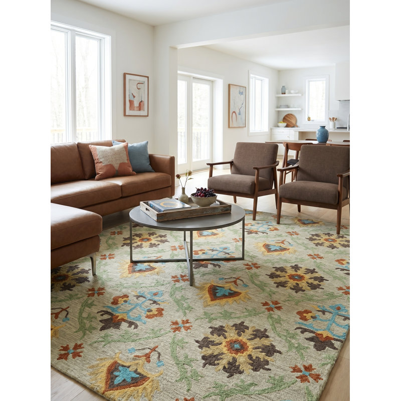 Savannah Hand Tufted New Zealand Wool Beige/Multi Area Rug, 9'X12'