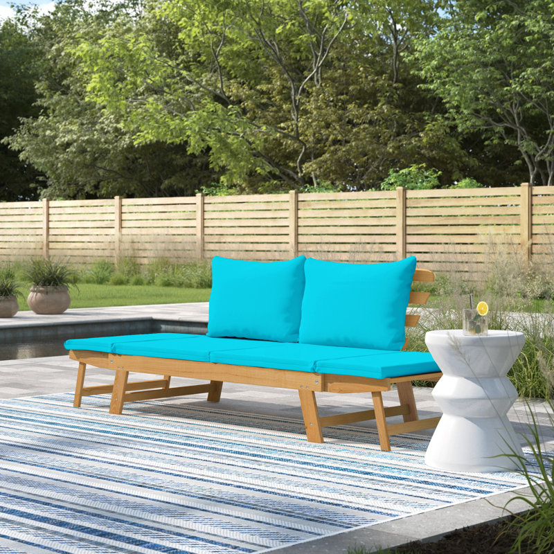 Terri 78'' Wide Acacia Patio Sofa with Cushions, Turquoise