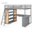 Lit mezzanine double avec échelle, tablettes et bureau