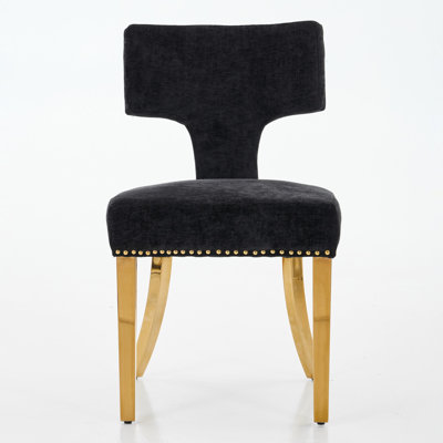Mid Century Modern Set Of Two Dining Chairs, Farmhouse Chenille Fabric Upholstered Accent Chairs With Curved Backrest And Decorative Details, Ideal For Kitchens