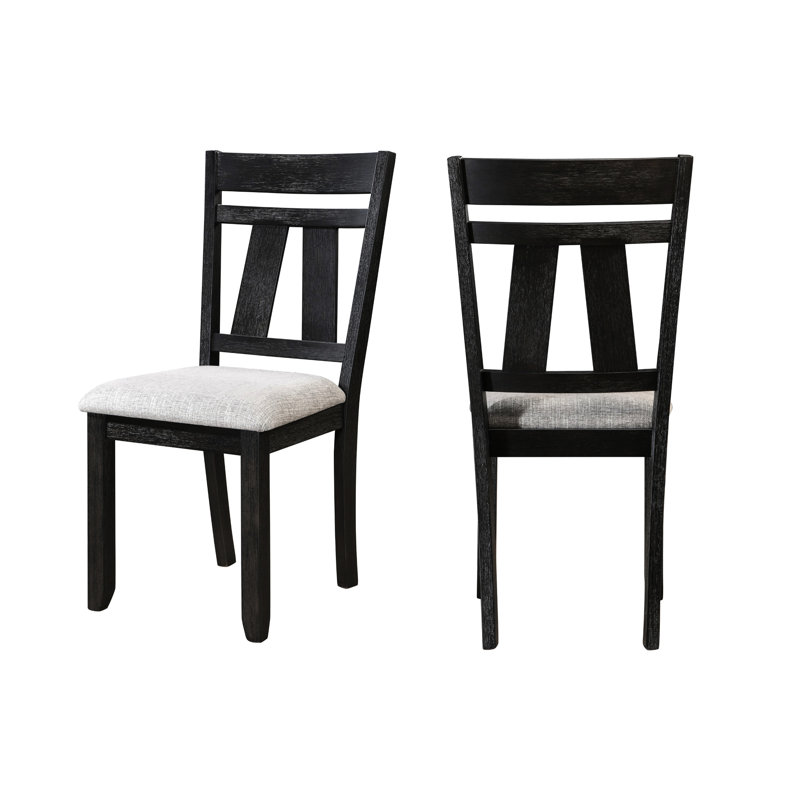 2 chaises de salle à manger de style transitionnel, bord rembourré couleur blé anthracite, en bois avec pieds carrés, 2 pièces, poteaux