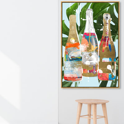 Tropical Champagne Bottles"", Tropical Bubbly Bottles Glam Gold Canvas Wall Art Print For Dining Room -  Oliver Gal, 42566_36x54_CANV_PSGLD