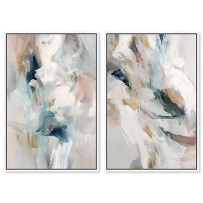 «Whispering Colors Duo», reproduction d'art sur toile par Art Remedy, cadre blanc, 36 x 54