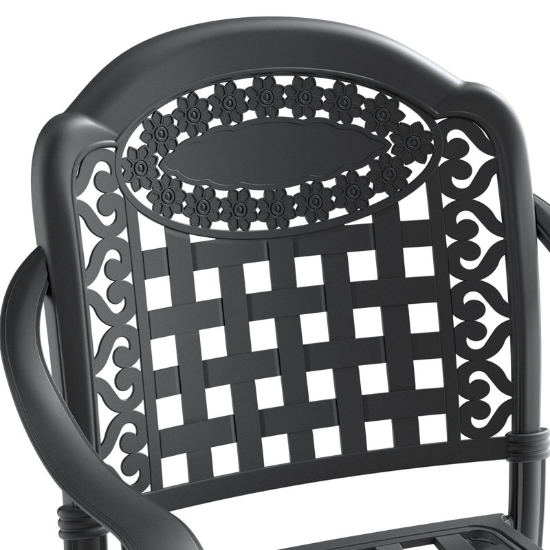 Chaise de patio en fonte d'aluminium, 2 pièces, noir, cadre protégé, coussins confortables, chaises de salle à manger empilables 2 pièces, cadres noirs, météo, sièges rembourrés, ergonomique, peu encombrant