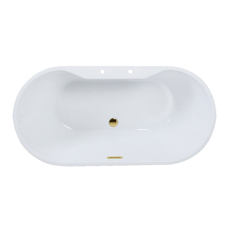 51-Inch White Acrylic Oval Freestanding Tub with Polished Brass Drain