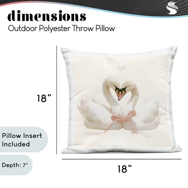 Coussin d'extérieur Swan pair with bow, imprimé par Creative Studio, 18 x 7 x 18