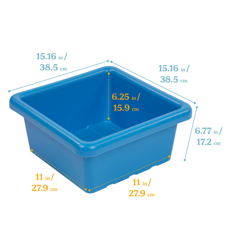 ECR4Kids Stackable Square Bins with Non-Snap Lids, Multipurpose Organization, 2-Pack, French Blue