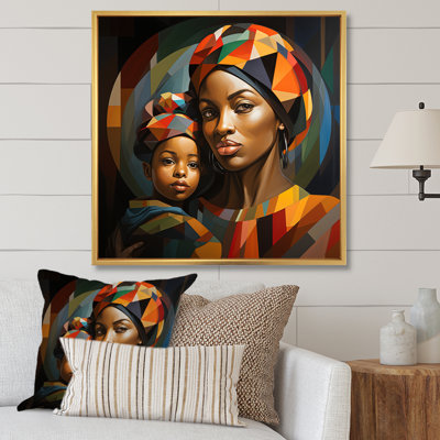 Orange African Mother and Child Bond  I - African Art Wall Art
