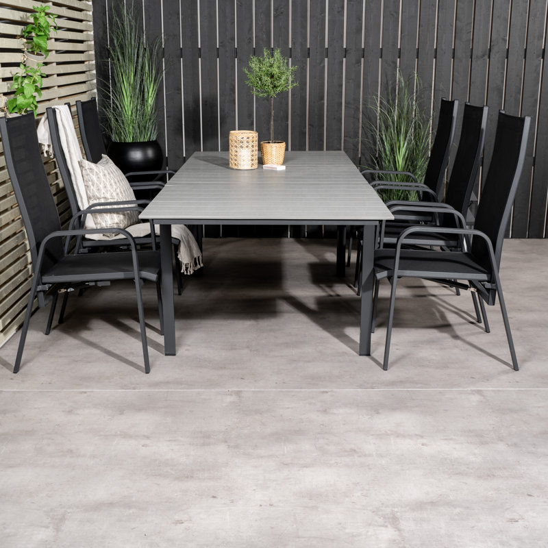 Faiyaz 6 - Person Patio Dining Set Extendable Rectangular Table, 74cm H x 160cm L x 100cm W